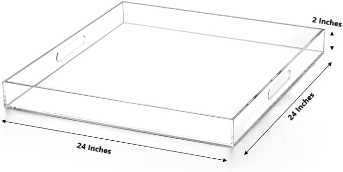 Extra Large Clear Acrylic Ottoman Tray with Cutout Handles 24x24 Inch Over-Sized King-Size Serving Tray Boot Organizer Decorative Tray for Living Room Bedroom,Bathroom and Kitchen Entryway - Image 2