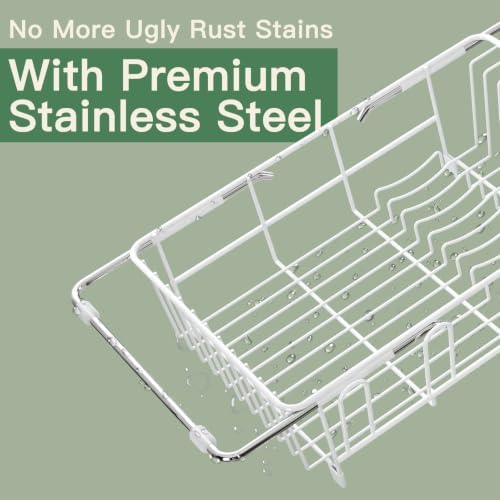 MAJALiS White Expandable Dish Drying Rack Over Sink with Extra Drying Mat - Image 6