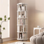 Muwuele 5 Tier Solid Wood Rotating Bookshelf Tower on Wheels, White by Muwuele