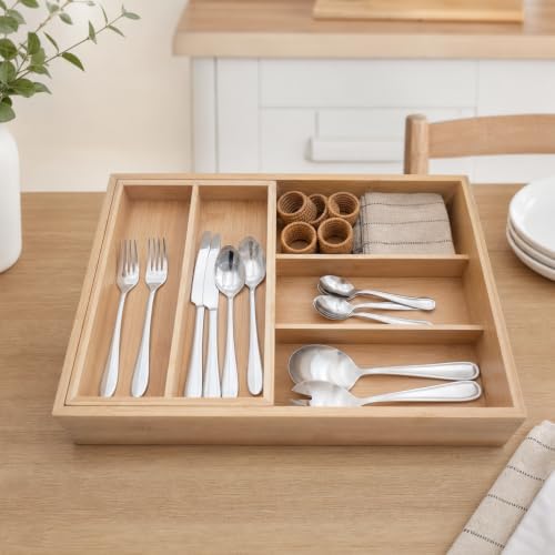 Bamboo 2-Tier Utensil Organizer for Kitchen Drawer Modular Pantry Organizer - Image 4
