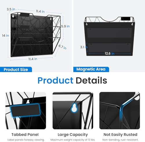 Patvingot Strong Magnetic File Holder, 3-Tier No-Drill Organizer - Image 3
