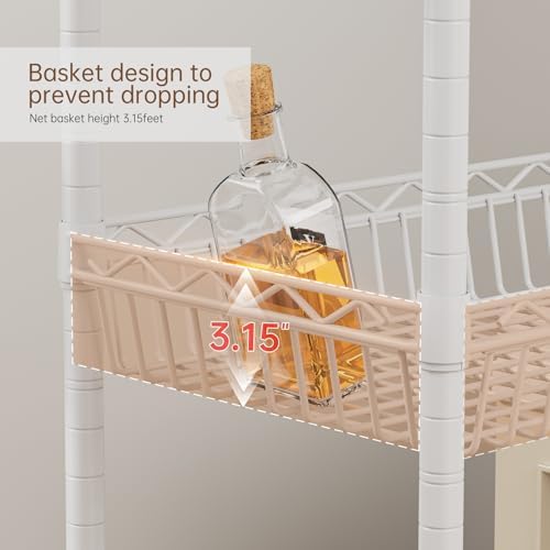 Golpart Basket Shelves Closet Rack with Wheels Metal Pantry Wire Shelf Unit - Image 3