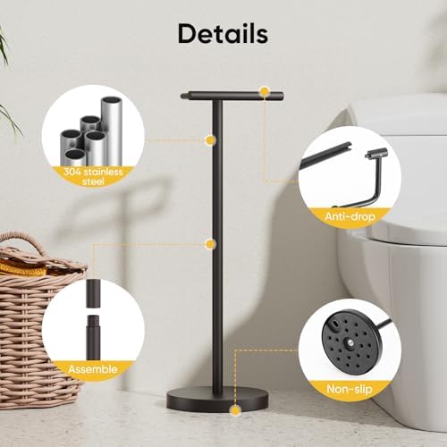 BESy Matte Black Freestanding Toilet Paper Holder Stand Free Standing - Image 3