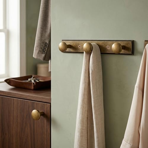 Goo-Ki Antique Brass Coat Rack Wall Mount, Heavy Duty Zinc Wall Mounted Coat Hooks with Escutcheon Backplate, Vintage Hat and Towel Hanger Rail for Entryway, Bathroom and Mudroom (3 Hooks) - Image 3