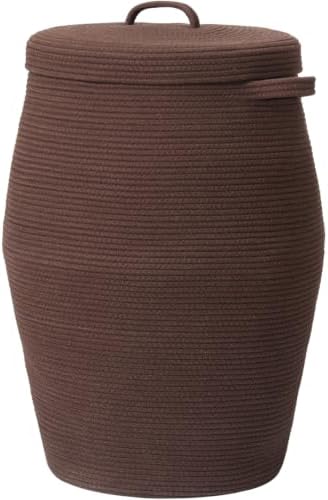 26"x20" Extra Large Tall Woven Laundry Basket with Lid, Cotton Rope Blanket Storage Basket, Freestanding Decorative Bin for Bedroom Living Room, Dark Brown by Cottonphant