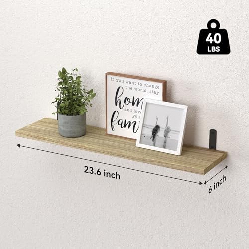 WOPITUES 24'' Long Floating Shelves for Wall Decor & Storage, Rustic Brown - Image 3