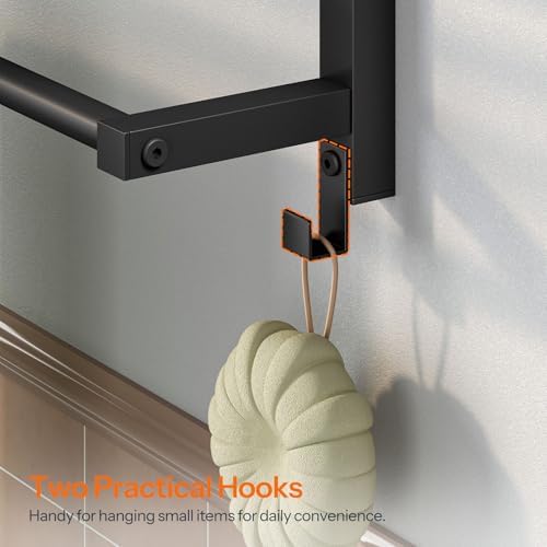 HOOBRO 23.8" Towel Rack for Bathroom, 3 Tier Towel Shelf with Tower Bars, Bathroom Storage Organizer for Towels and Toiletries, Towel Holder Wall Mounted with 2 Hooks, Black BK08LB01 - Image 6