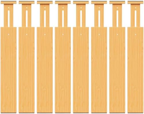 Bamboo Drawer Dividers Organizers, 2.56" High, 17"-21.8" Adjustable, 8 Pack by BAMBUROBA