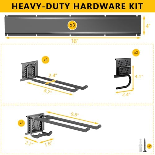 Garage Tool Organizer Wall Mount, 48inch Heavy-Duty Garage Storage System and Garden Tool Organizer with 6 Adjustable Hooks for Shovel, Snowboard, Yard Tools and Shed - Image 5