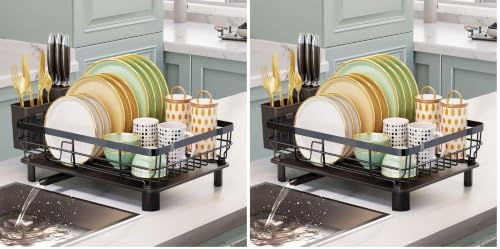 AIDERLY Metal Dish Drying Rack Automatic Drainage, Black, Large (Pack of 2) by AIDERLY