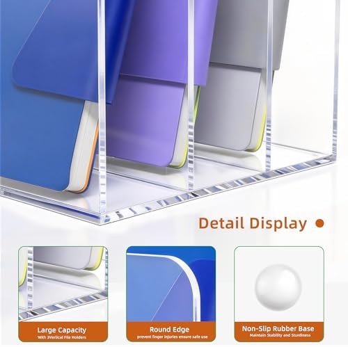Clear Acrylic 3-Slot Magazine File Holder, Vertical Desk Organizer - Image 5