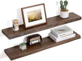 Floating Shelves for Wall Decor, Rustic Solid Elm Wood Live Edge Floating Shelves Wall Mounted, Wall Shelves with Invisible Bracket for Living Room Bathroom Bedroom Kitchen, 36 Inch Set of 2, Walnut by FLYJOE