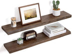 Floating Shelves for Wall Decor, Rustic Solid Elm Wood Live Edge Floating Shelves Wall Mounted, Wall Shelves with Invisible Bracket for Living Room Bathroom Bedroom Kitchen, 36 Inch Set of 2, Walnut by FLYJOE