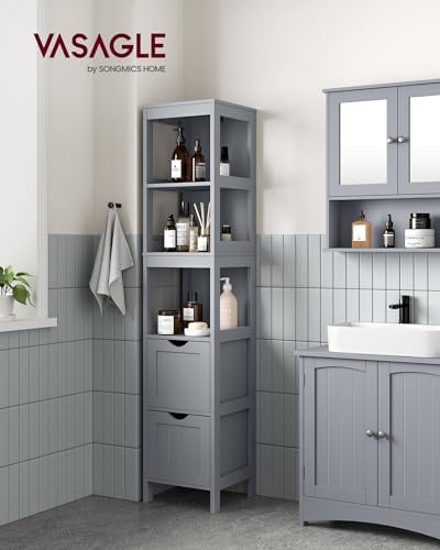 VASAGLE Bathroom Floor Cabinet, 2 Drawers, 55.7”H, Dove Gray - Image 2