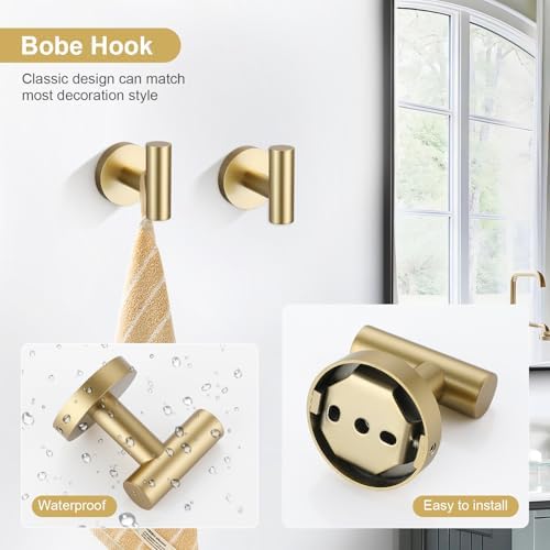 TQKAG 8-Pieces Bathroom Hardware Set, Brushed Gold Towel Bar Set 23.6 Inch - Image 3