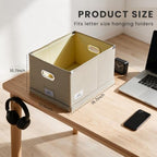 Hanging File Box with Lid & Metal Rails 16.7"x 13.6" x 11.2", Beige - Image 6