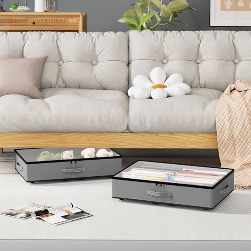 EE-RoomWorld Under Bed Storage with Wheels, No Assemble Required 5.5 inches height grey under bed storage bins,Low Profile Rolling Underbed Shoe Storage containers，dorm underbed storage drawers - Image 6