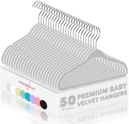 HOUSE DAY 11 Inch Velvet Baby Hangers, Premium Kids Hangers Grey 50 Pack by HOUSEDAY