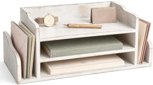 Wood Desk Organizer: File Organizer for Office Desk & Classroom, Whitewash by REBEEVISION