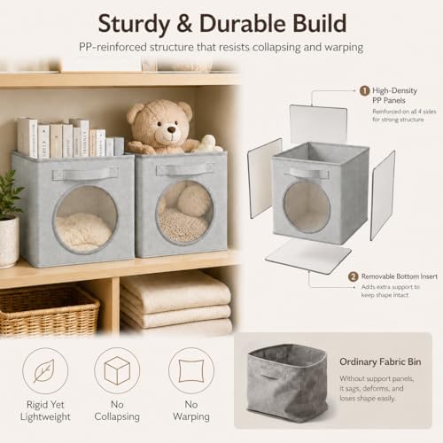 Fabric Storage Cubes with Mesh Window, 11'' Cube Storage Bin, Gray, 4 Pack - Image 6