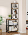 CHOEZON 6-Tier Corner Shelf, Industrial Corner Bookshelf with Desk Top, Diamond-Shaped Storage Shelves, Display Stand for Small Spaces, Living Room, Home Office, Foyer, Rustic Brown and Black TCJ70BF by Choezon