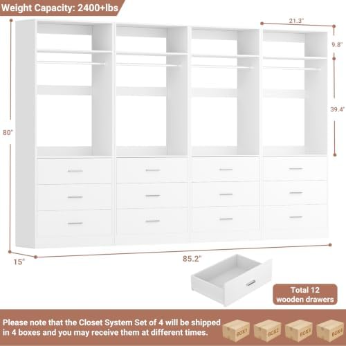 Besiost Closet Systems with 12 Wood Drawers, Closet System Set of 4 - Image 7