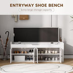 47.2" Storage Bench - Entryway Shoe Bench with Side Storage Shelves and 4 Doors, Multifunctional Entryway Bench with Lift Top Cushion, Shoe Storage Bench for Bedroom, Living Room, White - Image 3