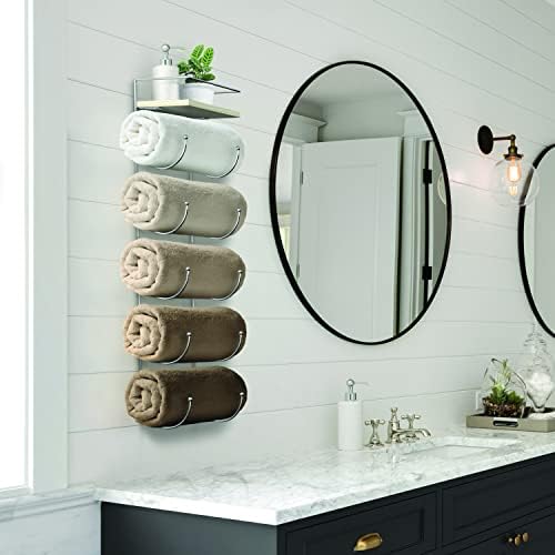 Sorbus Wall Towel Rack, 5-Tier Wood Shelf, Wall Mounted (Silver) - Image 5