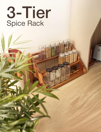 Tinamo Acacia Wood Spice Rack for Countertop, 3-Tier Design, Holds 24 Jars - Image 4