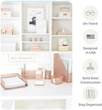 BLU MONACO | Rose Gold Desk Organizer Set | 6 Piece Metal Office Desk Organizer with Mail Sorter, Pen Cup, Sticky Note Holder, Magazine File, Card Holder, Paper Tray | Desk Organizers and Accessories - Image 4