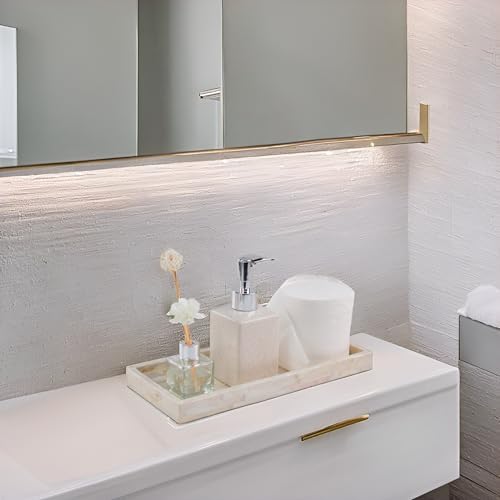 PEMAR Set of 2 Mother of Pearl Bathroom Tray for Counter, 11" Wooden Vanity Tray for Perfume Makeup Kitchen Sink Countertop Organizer, Toilet Tank Tray, Valet Tray (White Tiles) - Image 2