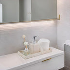 PEMAR Set of 2 Mother of Pearl Bathroom Tray for Counter, 11" Wooden Vanity Tray for Perfume Makeup Kitchen Sink Countertop Organizer, Toilet Tank Tray, Valet Tray (White Tiles) - Image 2