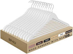 Wooden Clothes Hangers with Pants Bars, White, 108-Pack by BP4U%E2%84%A2