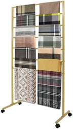 7 Tier Metal Display Rack with Wheels, Floor Standing Scarf Display Stand, Hijab Rack for Retail Stores, Towel, Belts, Ties, and Pants (Gold, 7 Tier) by Unknown
