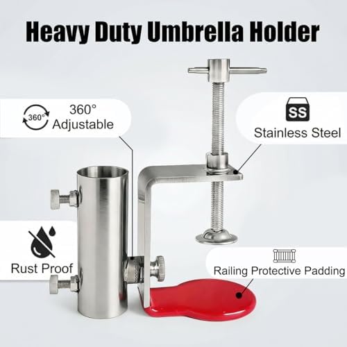 Stainless Steel Patio Umbrella Holder, 360° Adjustable Clamp - Image 3