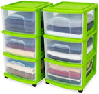 HOMZ Drawer Tower, 3-Tier Storage Cart with Removable Wheels, Lime, 2 Pack by Homz