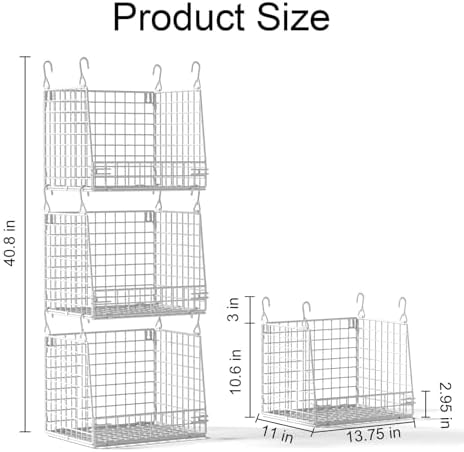 PUPPYCUTE 3 Pack Laundry Room Organization and Storage, Hanging Wire Basket for Laundry Closet Wire Shelves, Laundry Closet Organizers and Storage Basket, Heightened Version - Image 3
