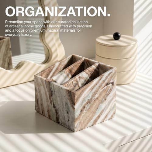Luxury Natural Marble Pen and Makeup Holder, 3 Compartment Desk Organizer - Image 5