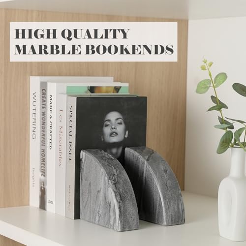 Karibiber Marble Bookend for Shelves, Non-Skid Bookends for Heavy Books, Heavy Duty Book Stopper for CDs, Luxury Book Shelf Holder, Quarter Circle Design Book Ends Decorative, Monte Grigio, Set of 2 - Image 6