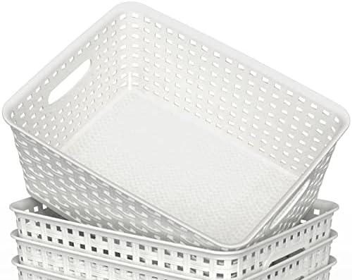WYT 12-Pack Plastic Small Shelf Storage Weave Baskets for Organizing, White - Image 4