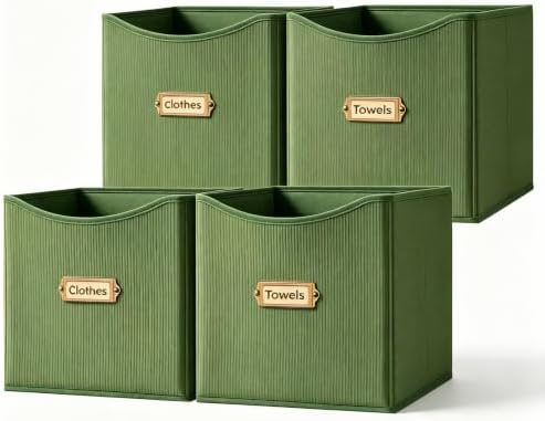 Corduroy Cube Storage Bin 10.2", Fabric Cube Organizer, Green, 4 Pack by Homsorout