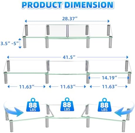 Simple Trending Glass Dual Monitor Stand, Adjustable Length/Height, Clear - Image 2