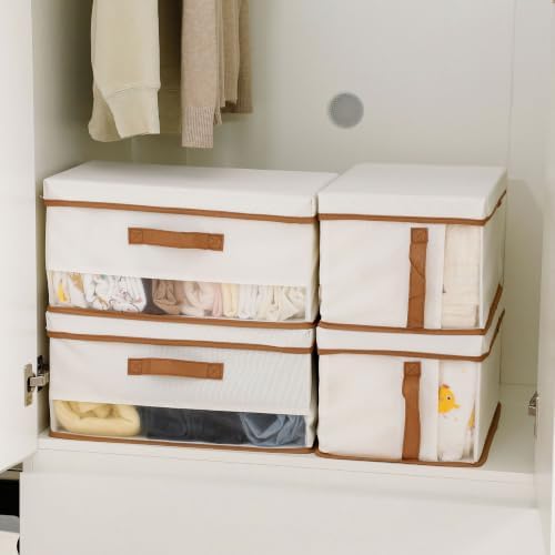 Large Fabric Storage Bins with Lid for Closet and Shelves, 4 Pack - Image 3