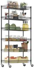 Homdox 6-Tier Rolling Wire Basket Shelf, Adjustable Metal Storage Rack with Wheels for Pantry, Kitchen, Bathroom, Laundry Room and Closet, 30" W x 13.5" D x 65" H, Black by HOMDOX