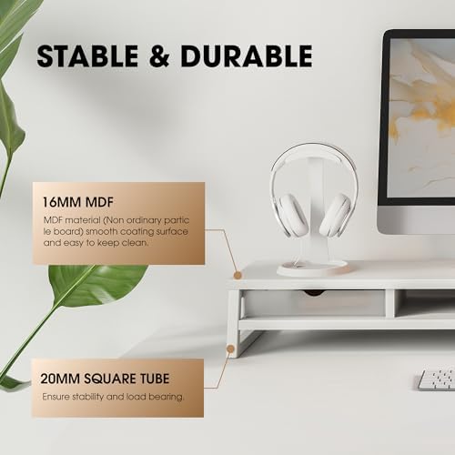 Fenge Dual Monitor Stand Riser, 42.5in Desk Shelf with 2 Drawers, White - Image 4