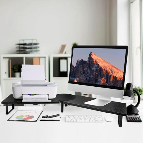 Across-Star Dual-Monitor Stand for Desk - Large Adjustable Length and Angle Riser for 2 Monitors, Double Computer Desktop Organizer, Shelf for TV, Laptop, Printer - Image 2