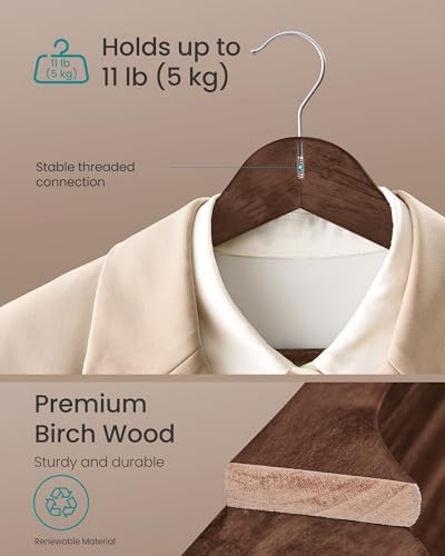 SONGMICS Wooden Hangers, 30 Pack, Basic Wood Clothes Hangers, Space Saving - Image 3