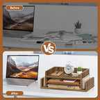 Wooden Desk Organizer, 3-Tier Paper Trays with 2 Mail Sorters, Dark Brown - Image 6