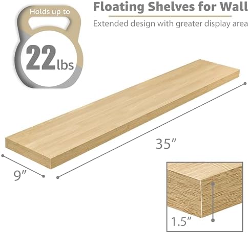 Sorbus Floating Shelves for Wall Storage (35 Inch, 3 Pack, Maple Wood) - Image 3