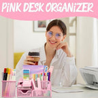 Pink Office Supplies, 17Pcs Pink Desk Accessories Set Include Stapler, Mesh Desk Organizer, Tape Dispenser, Staple Remover, Pen Holder, Clips, Pens, Ruler, for Office Home School Women Students Gift - Image 4
